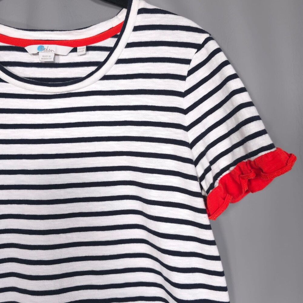 BODEN‎ Emily Jersey Striped Cotton Dress 8R Ruffle Trim Short Sleeve Women J0205 - Picture 10 of 12